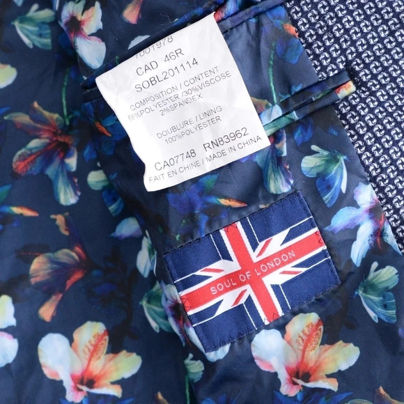 Soul of London Printed Navy Blue with Floral Lining Button Up Fitted Blazer - Picture 6 of 16